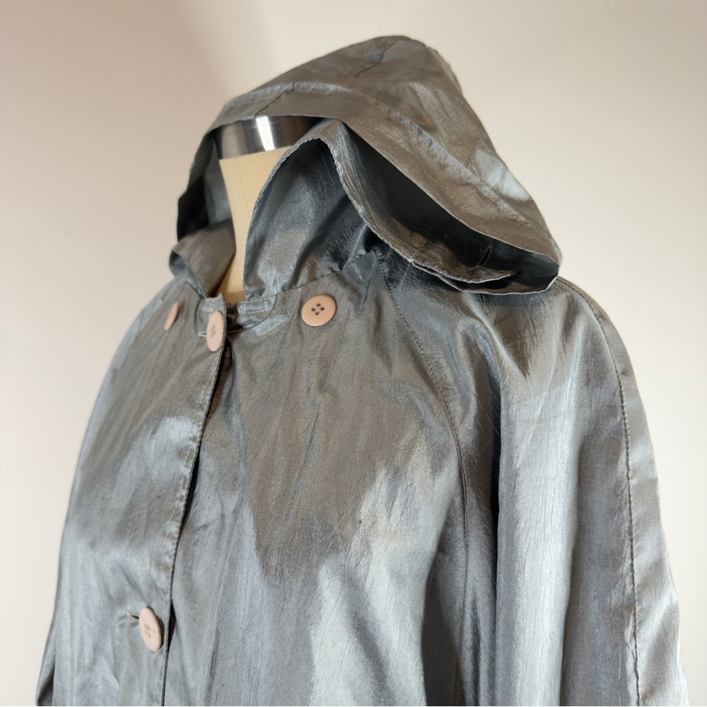 Vintage IZZI Silver Metallic Hooded Windbreaker Jacket - Women's Size Large - Picture 3 of 12